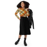 MJLNY - Orange Yellow Plaid All-over print long sleeve midi dress